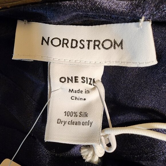 Nordstrom Satin Border Silk Chiffon Scarf NWT Navy - Picture 7 of 8